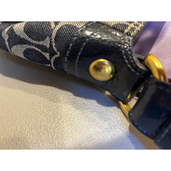 Coach Bleecker Signature Blue Denim Patent Leather Buckle Shoulder Bag 12571 - Picture 11 of 14